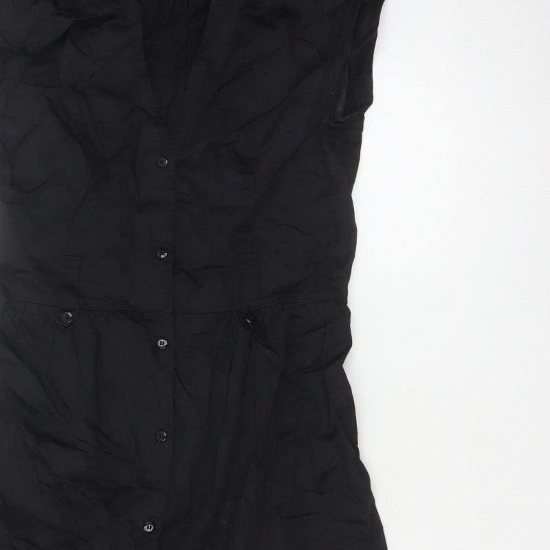 Jasper Conran Women Black UK 8 Cotton Collared Shirt Dress