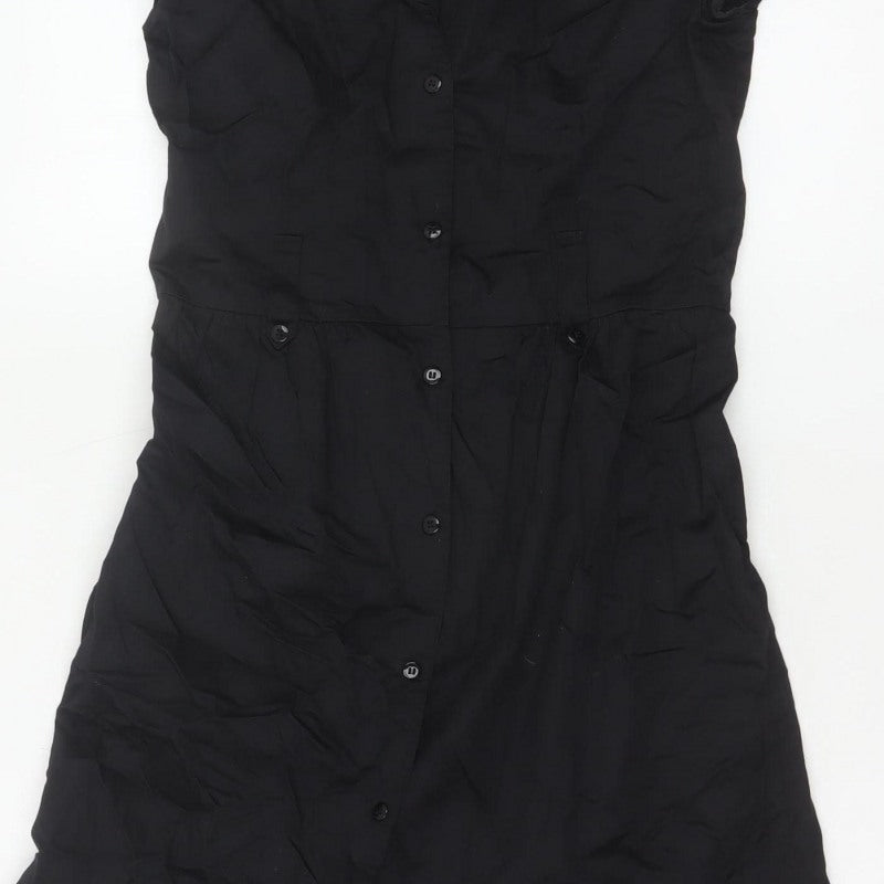 Jasper Conran Women Black UK 8 Cotton Collared Shirt Dress