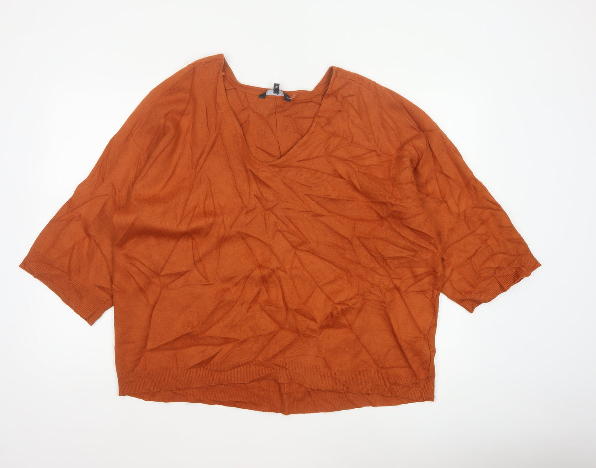 Jasper Conran Women’s Orange V-Neck Fine Knit Jumper UK 16 3/4 Sleeve
