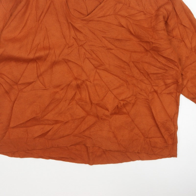Jasper Conran Women’s Orange V-Neck Fine Knit Jumper UK 16 3/4 Sleeve