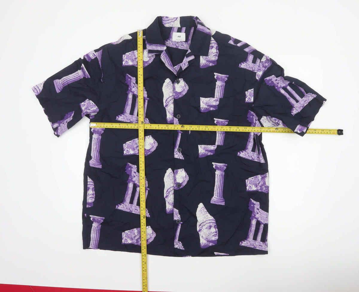H&M Men’s Blue Purple M Oversized Graphic Print Cotton Shirt