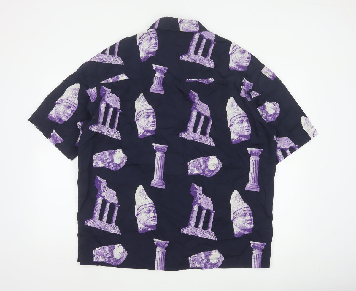 H&M Men’s Blue Purple M Oversized Graphic Print Cotton Shirt