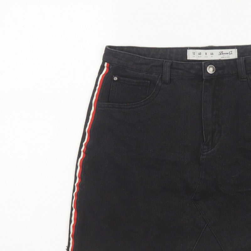 Denim Co Women’s Black UK 12 High Rise Stripe Denim Mini Pencil Skirt