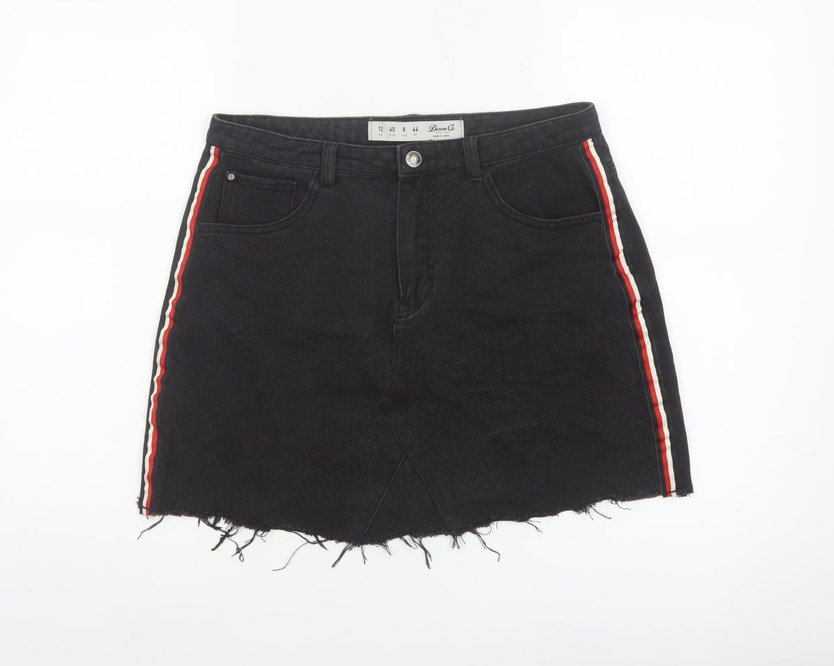 Denim Co Women’s Black UK 12 High Rise Stripe Denim Mini Pencil Skirt