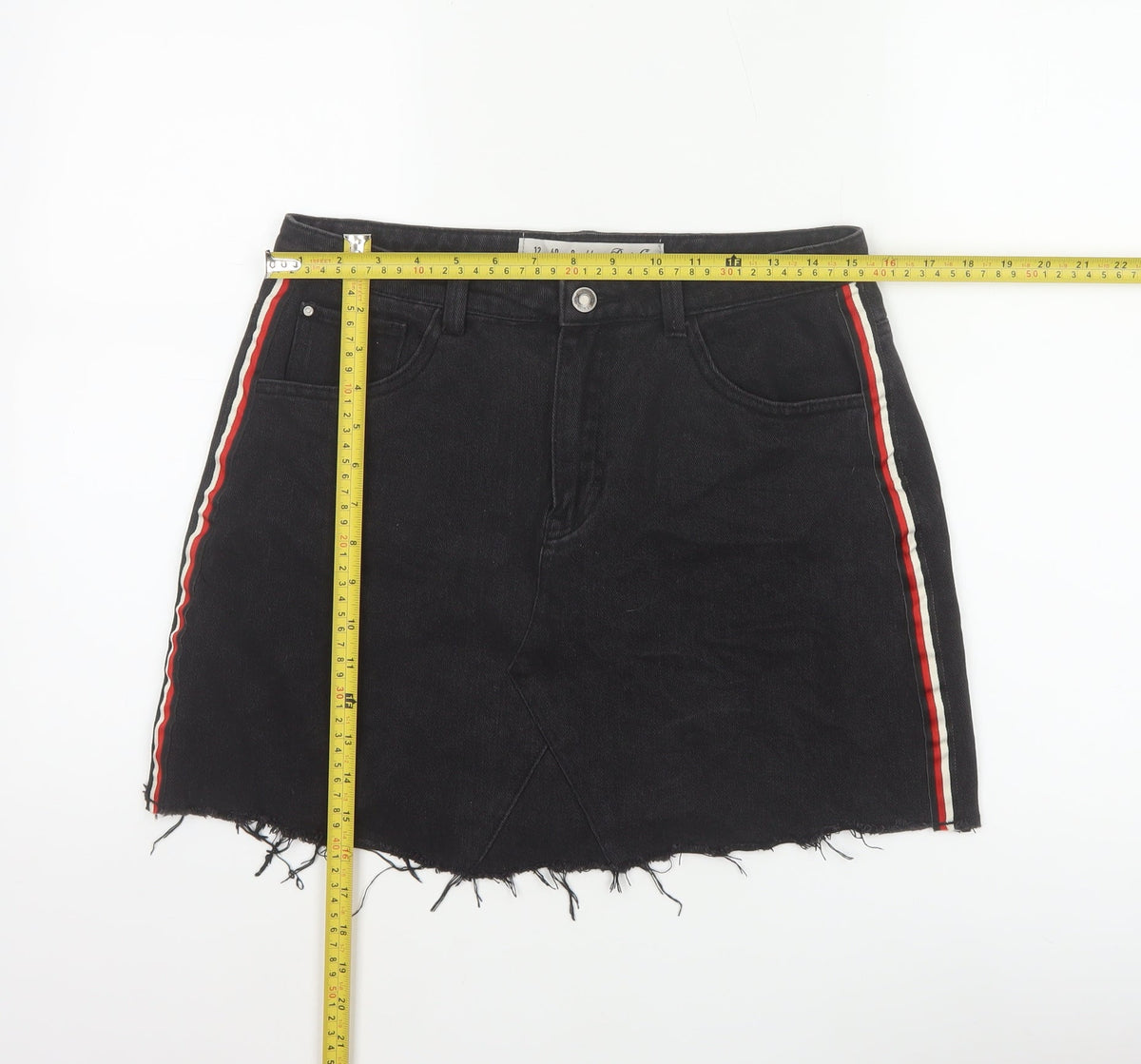 Denim Co Women’s Black UK 12 High Rise Stripe Denim Mini Pencil Skirt