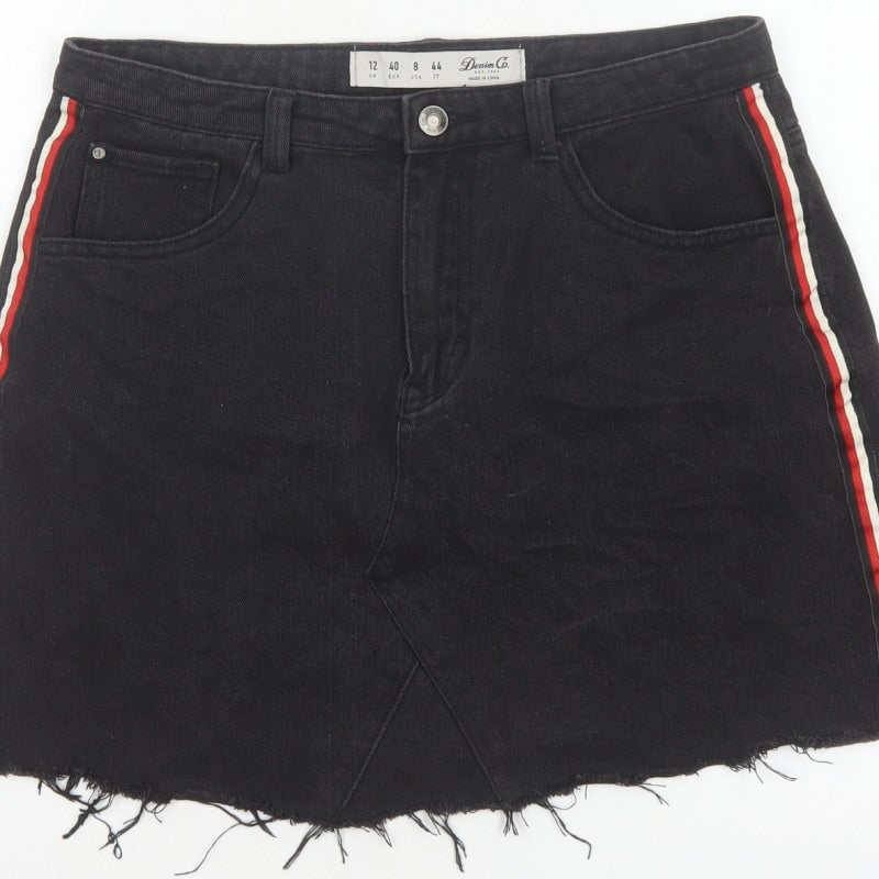 Denim Co Women’s Black UK 12 High Rise Stripe Denim Mini Pencil Skirt