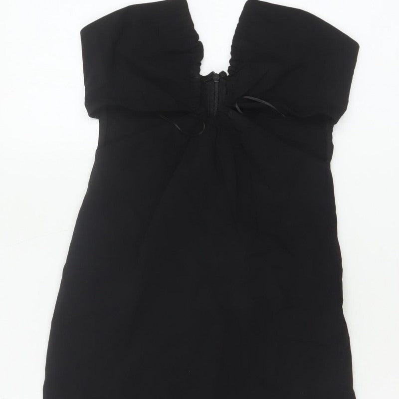Pull&Bear Women Black S Bodycon Halter Cold Shoulder Mini Dress
