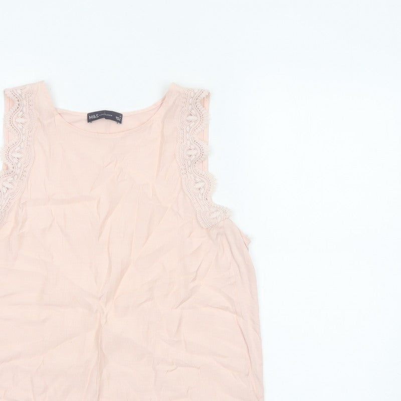 Marks and Spencer Women Pink UK 14 Lace Trim Viscose Camisole Top