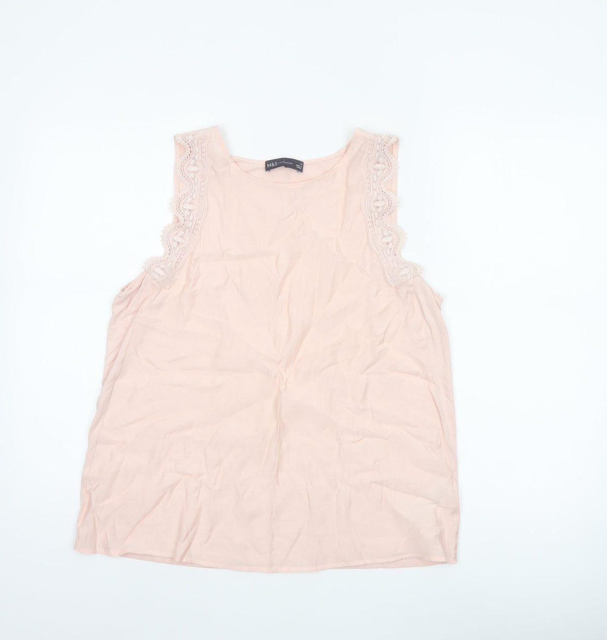 Marks and Spencer Women Pink UK 14 Lace Trim Viscose Camisole Top