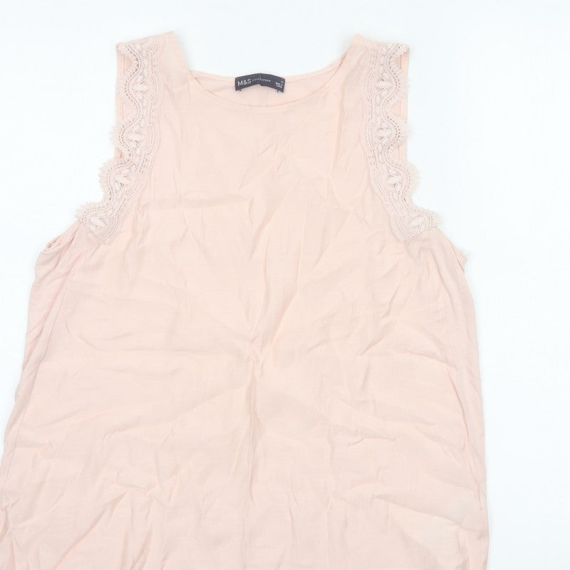 Marks and Spencer Women Pink UK 14 Lace Trim Viscose Camisole Top