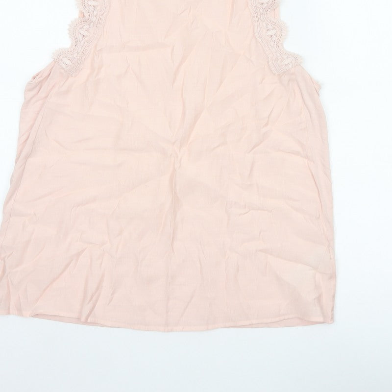 Marks and Spencer Women Pink UK 14 Lace Trim Viscose Camisole Top