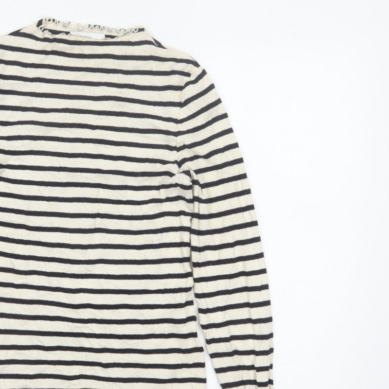 Next Women Black Ivory Striped Cropped Long Sleeve Jersey T-Shirt UK 8