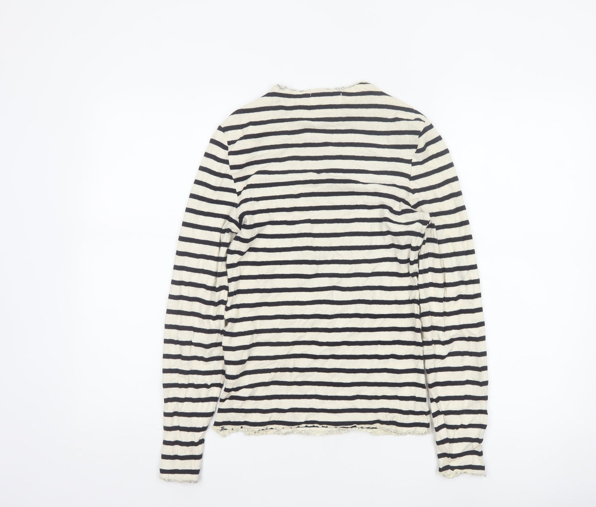 Next Women Black Ivory Striped Cropped Long Sleeve Jersey T-Shirt UK 8