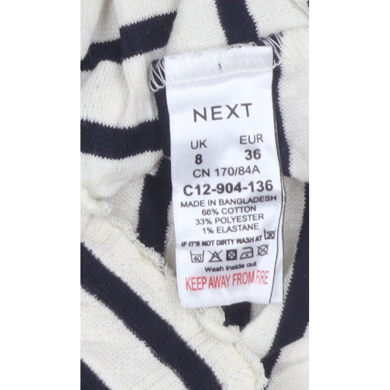 Next Women Black Ivory Striped Cropped Long Sleeve Jersey T-Shirt UK 8
