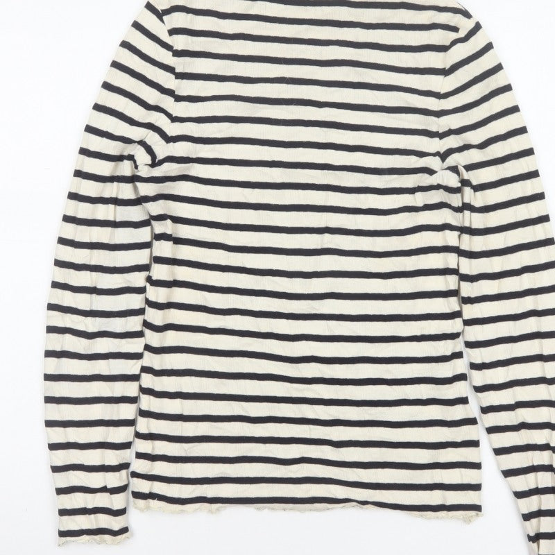 Next Women Black Ivory Striped Cropped Long Sleeve Jersey T-Shirt UK 8