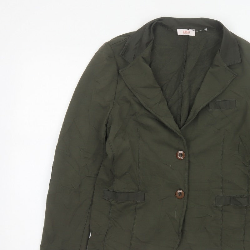 Billi Women Green M Cotton Stretch 2 Button Notch Lapel Blazer Jacket
