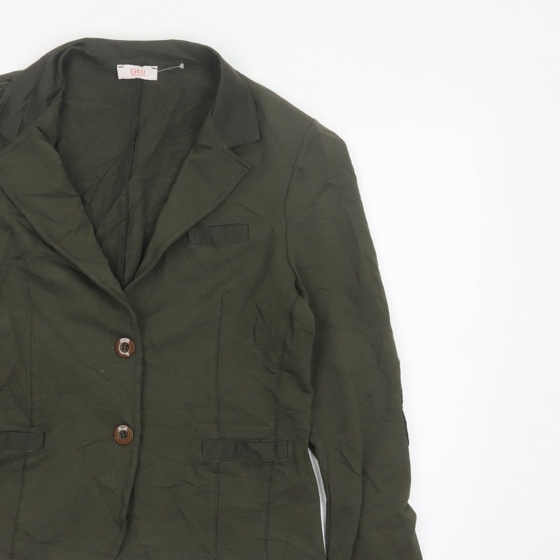Billi Women Green M Cotton Stretch 2 Button Notch Lapel Blazer Jacket