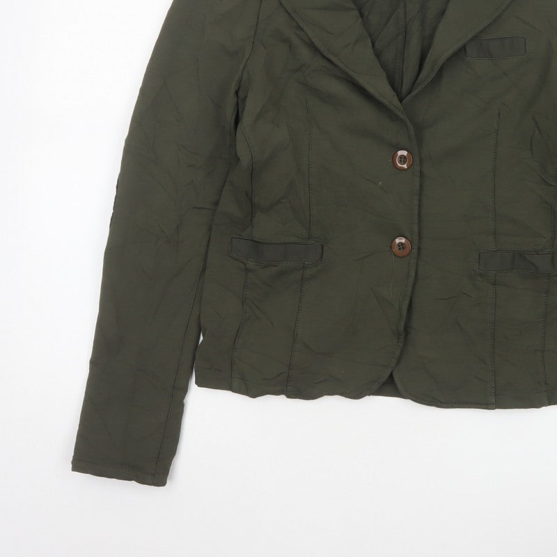 Billi Women Green M Cotton Stretch 2 Button Notch Lapel Blazer Jacket