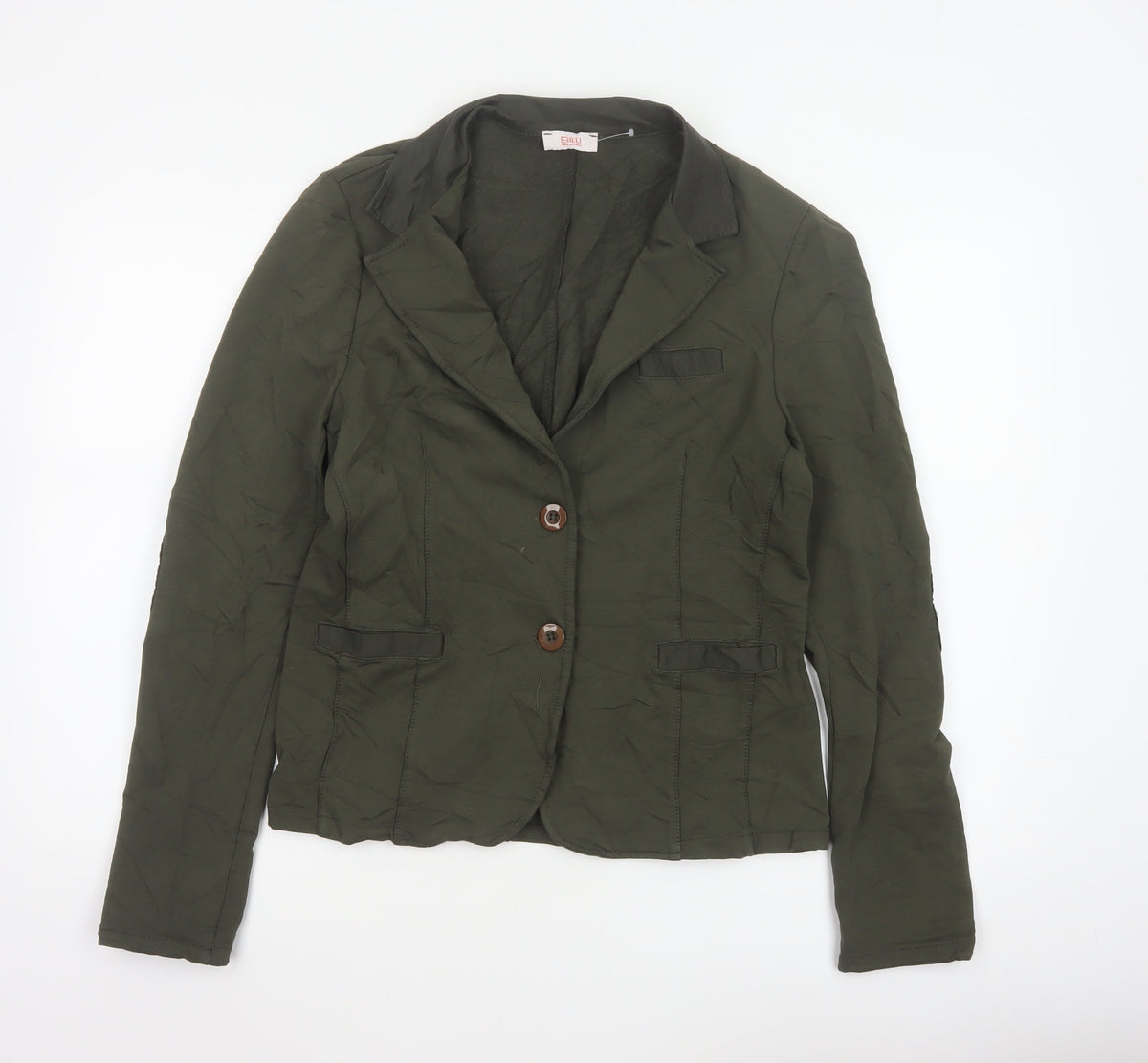 Billi Women Green M Cotton Stretch 2 Button Notch Lapel Blazer Jacket