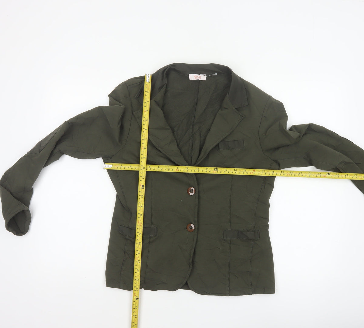 Billi Women Green M Cotton Stretch 2 Button Notch Lapel Blazer Jacket