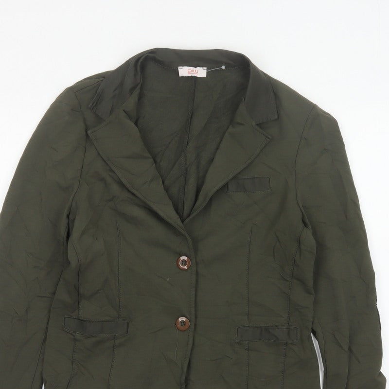 Billi Women Green M Cotton Stretch 2 Button Notch Lapel Blazer Jacket