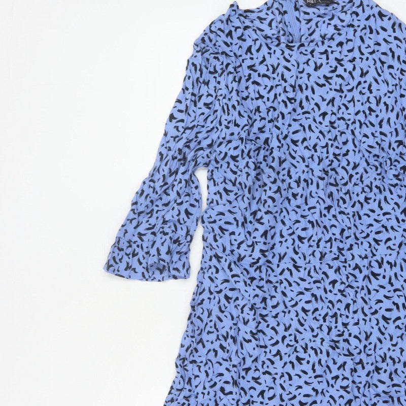 Marks and Spencer Women Blue Size 14 Midi Fit & Flare Bell Sleeve Dress