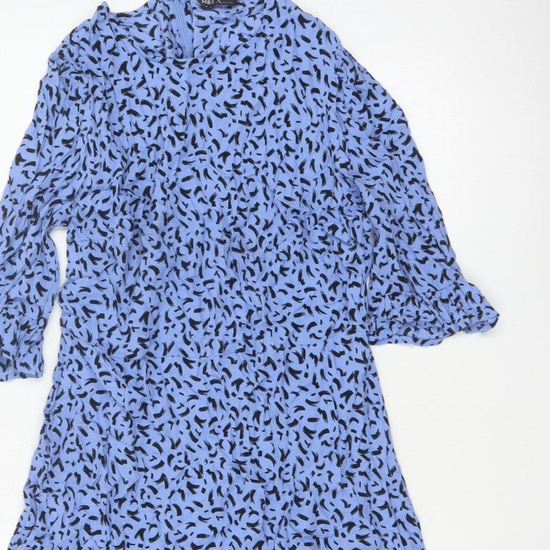Marks and Spencer Women Blue Size 14 Midi Fit & Flare Bell Sleeve Dress