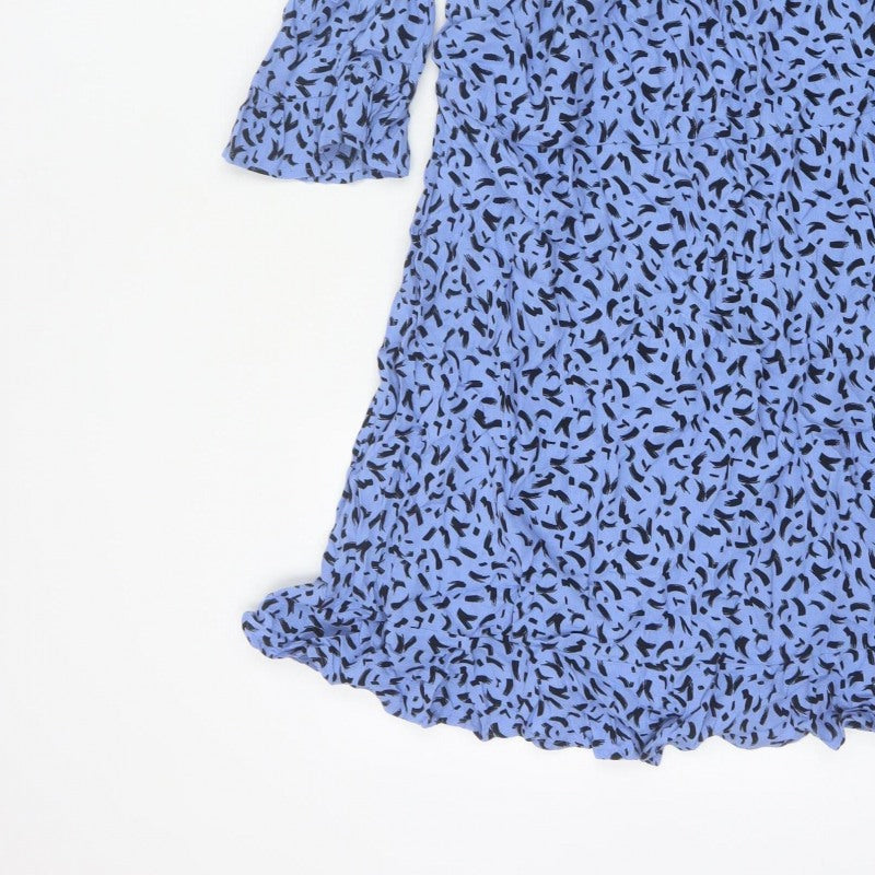 Marks and Spencer Women Blue Size 14 Midi Fit & Flare Bell Sleeve Dress