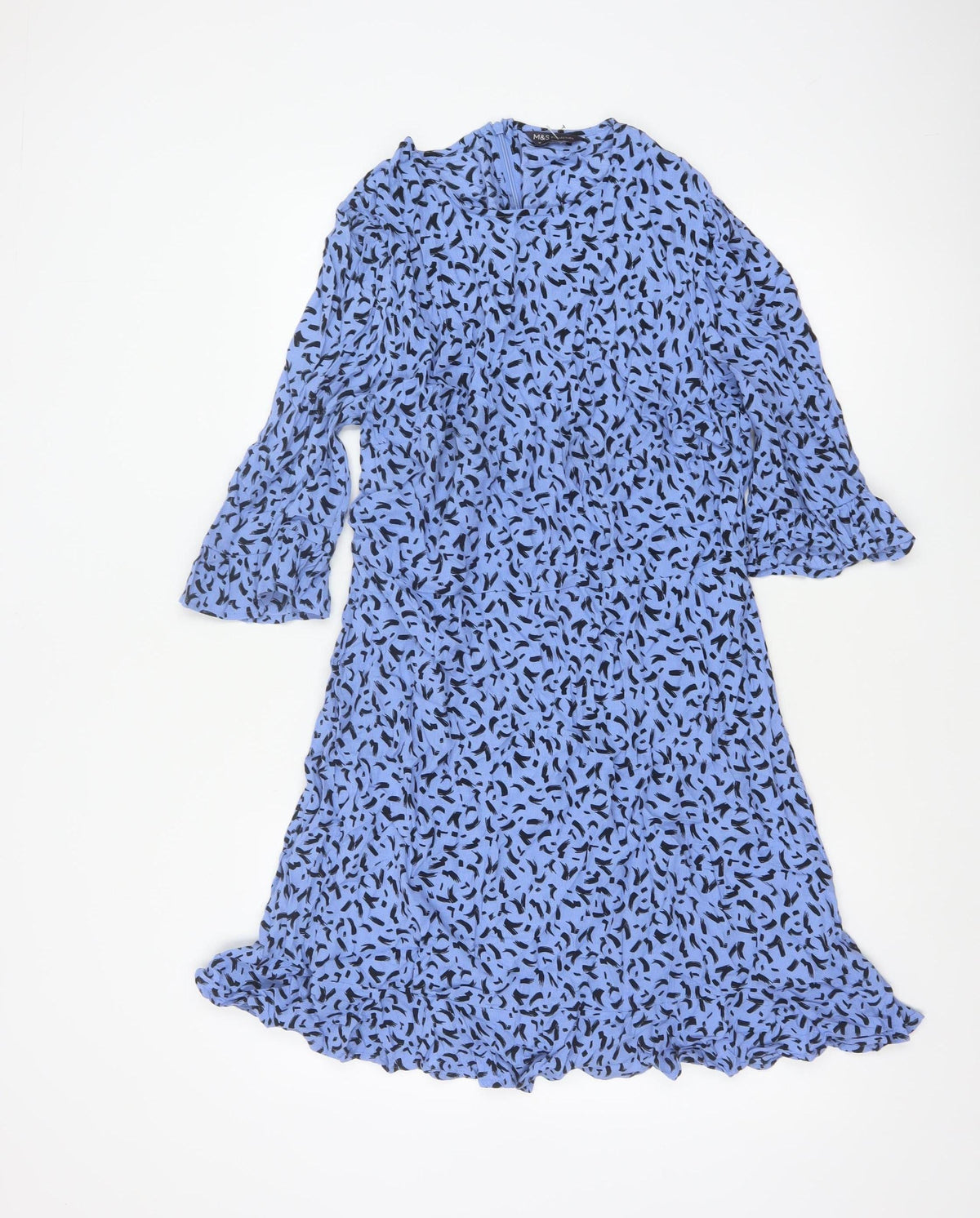 Marks and Spencer Women Blue Size 14 Midi Fit & Flare Bell Sleeve Dress