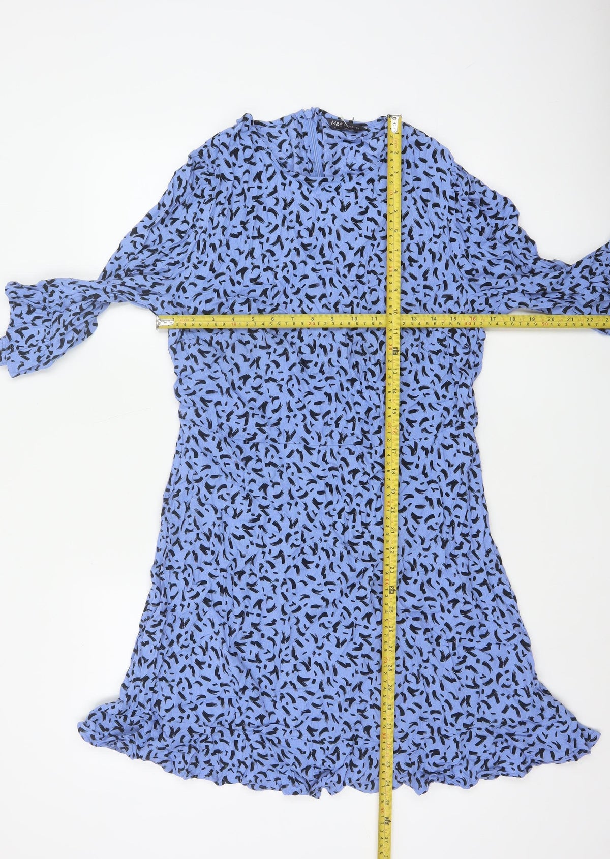 Marks and Spencer Women Blue Size 14 Midi Fit & Flare Bell Sleeve Dress