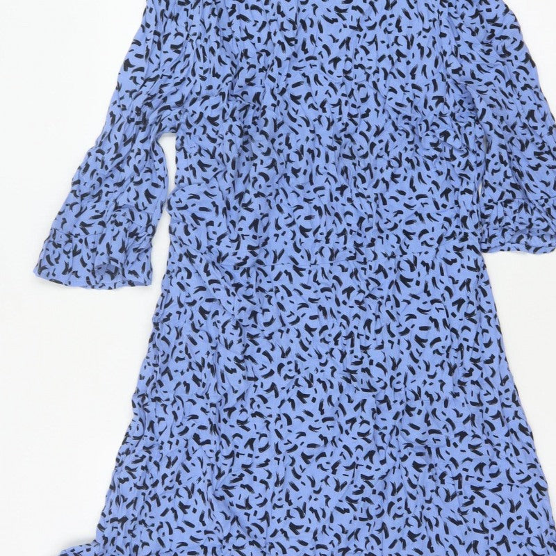 Marks and Spencer Women Blue Size 14 Midi Fit & Flare Bell Sleeve Dress