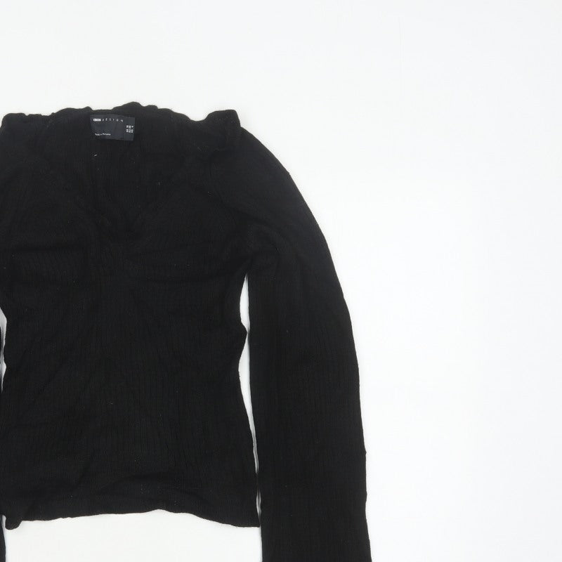 ASOS Design Women’s Black UK 10 Ribbed V-Neck Long Sleeve Jumper