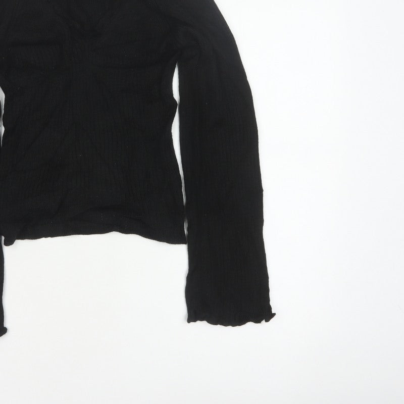 ASOS Design Women’s Black UK 10 Ribbed V-Neck Long Sleeve Jumper