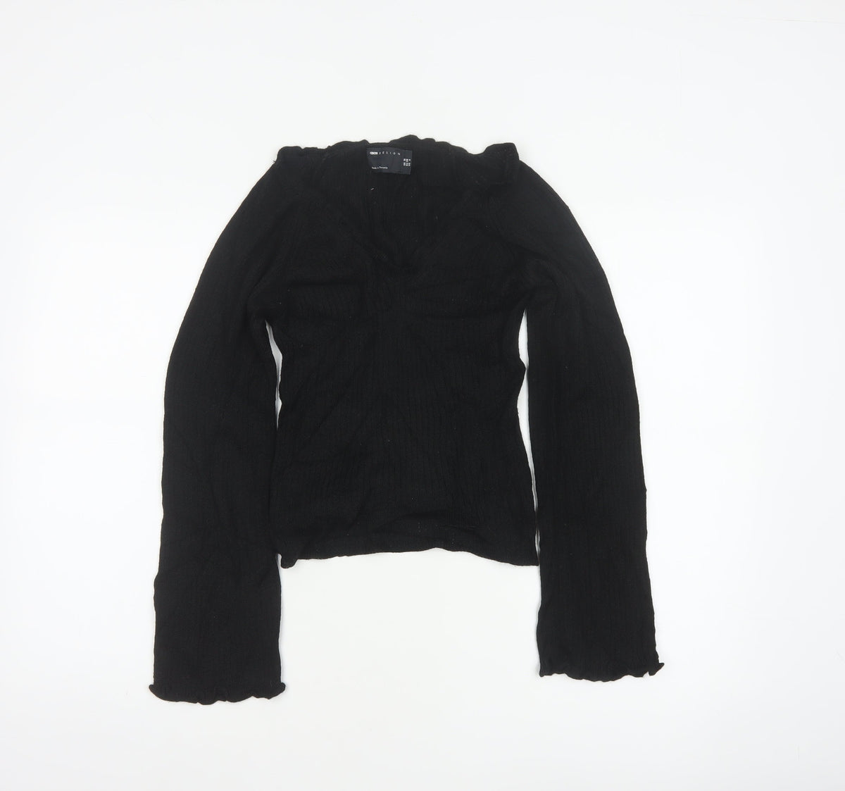 ASOS Design Women’s Black UK 10 Ribbed V-Neck Long Sleeve Jumper