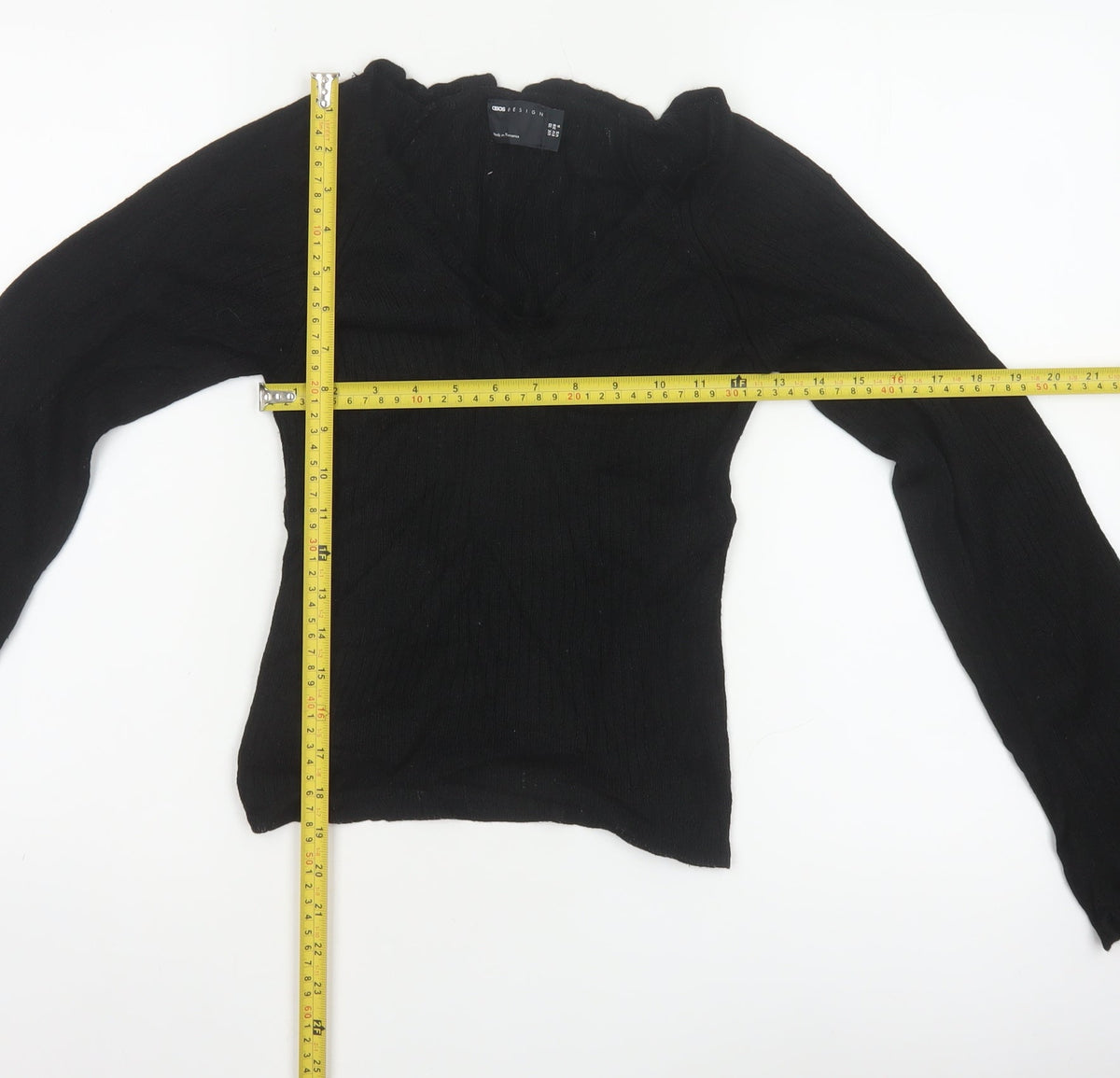 ASOS Design Women’s Black UK 10 Ribbed V-Neck Long Sleeve Jumper