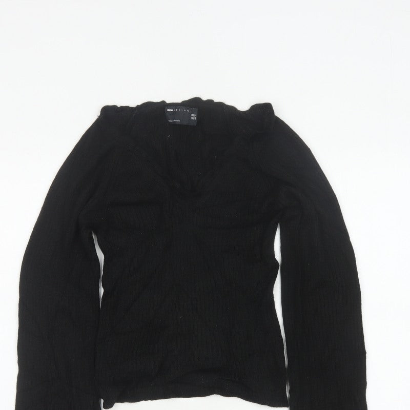 ASOS Design Women’s Black UK 10 Ribbed V-Neck Long Sleeve Jumper