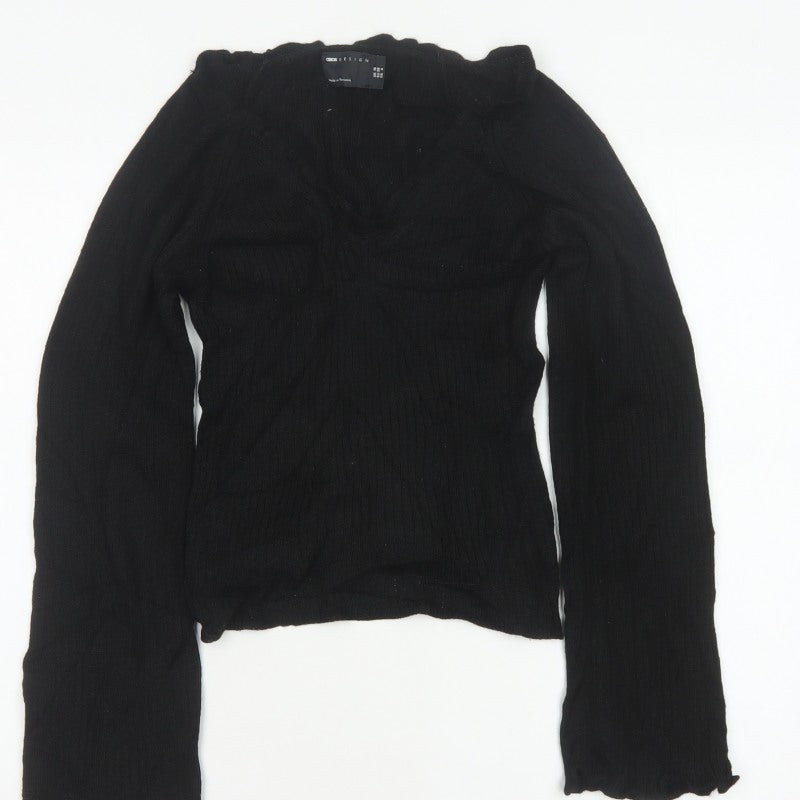 ASOS Design Women’s Black UK 10 Ribbed V-Neck Long Sleeve Jumper