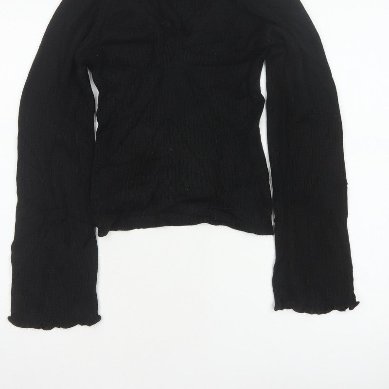 ASOS Design Women’s Black UK 10 Ribbed V-Neck Long Sleeve Jumper