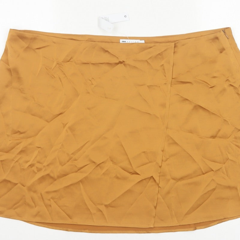 ASOS Design Women Orange UK 20 Wrap Mini Skirt High Rise
