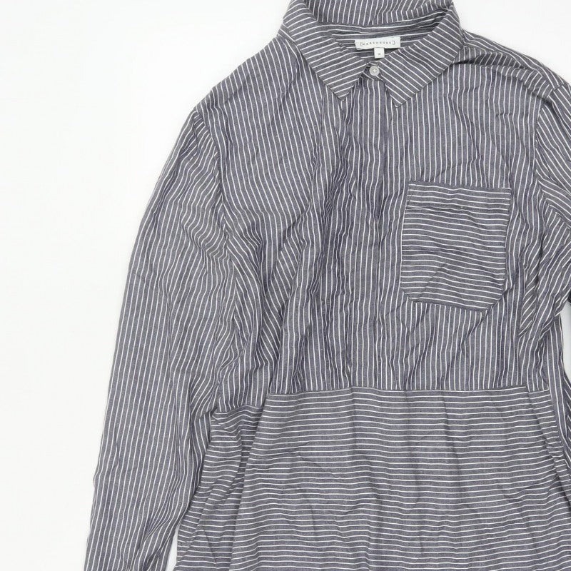 Warehouse Women Grey Stripe Shirt Dress UK 16 Collared Long Sleeve