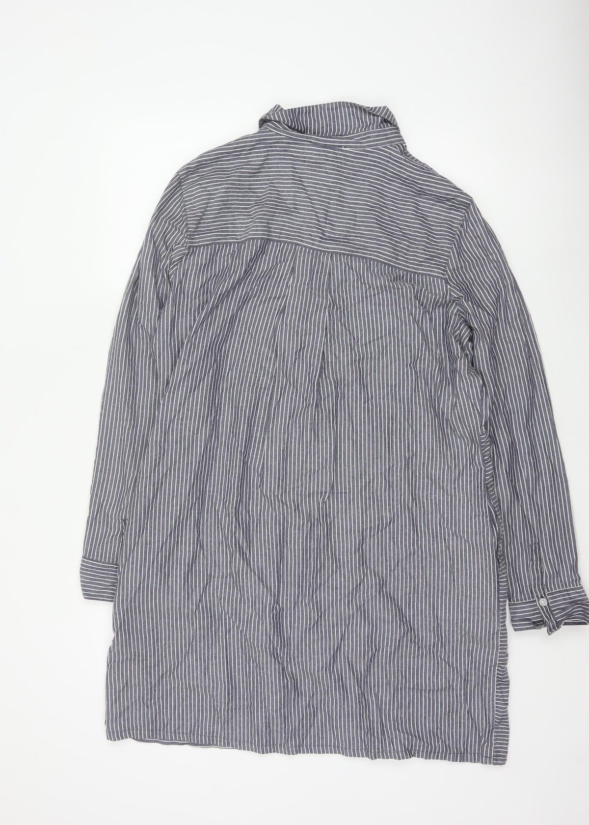 Warehouse Women Grey Stripe Shirt Dress UK 16 Collared Long Sleeve