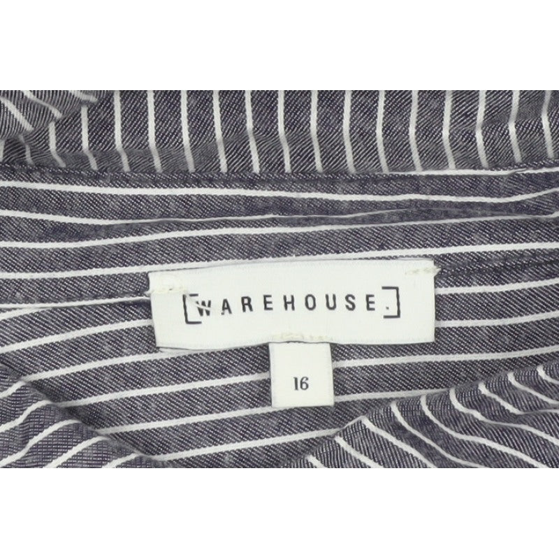 Warehouse Women Grey Stripe Shirt Dress UK 16 Collared Long Sleeve