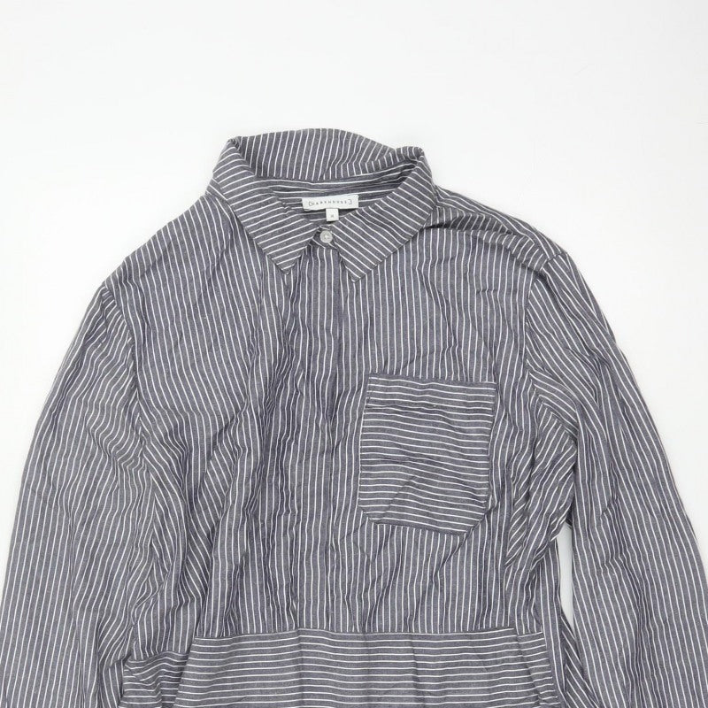 Warehouse Women Grey Stripe Shirt Dress UK 16 Collared Long Sleeve