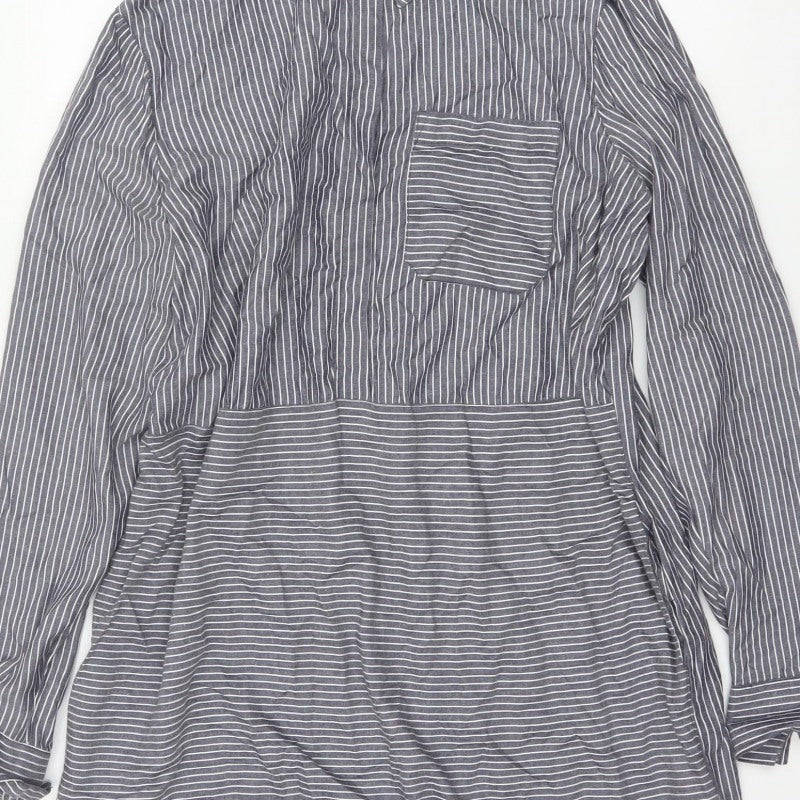 Warehouse Women Grey Stripe Shirt Dress UK 16 Collared Long Sleeve