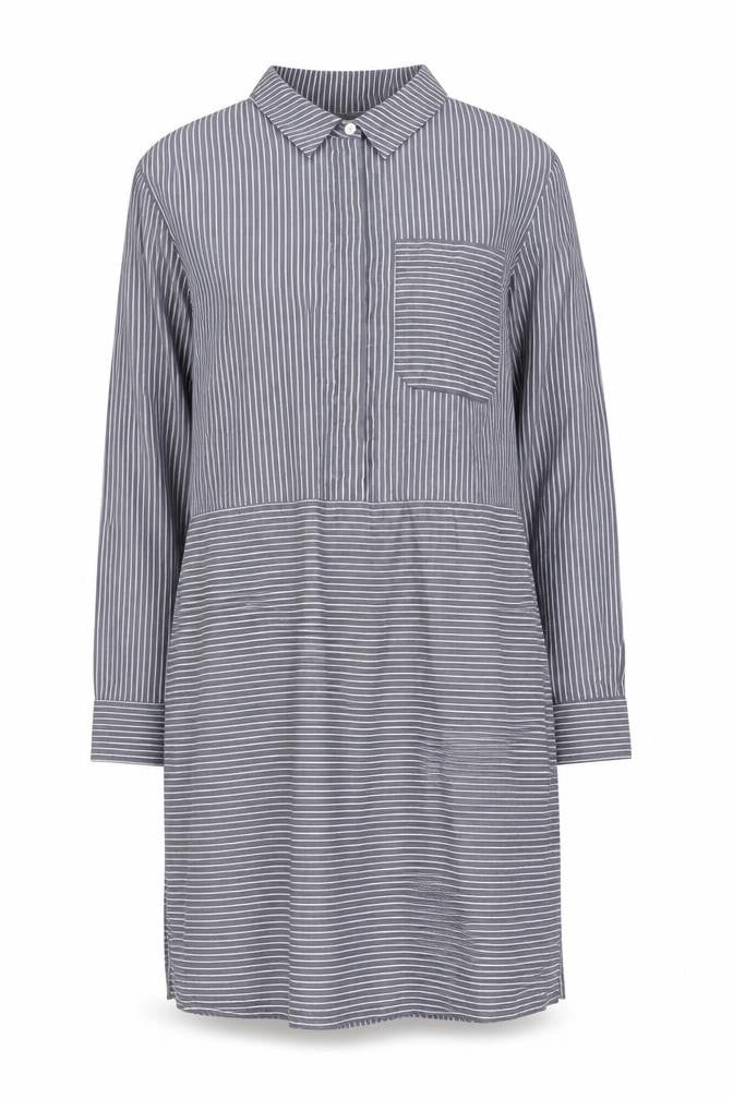 Warehouse Women Grey Stripe Shirt Dress UK 16 Collared Long Sleeve
