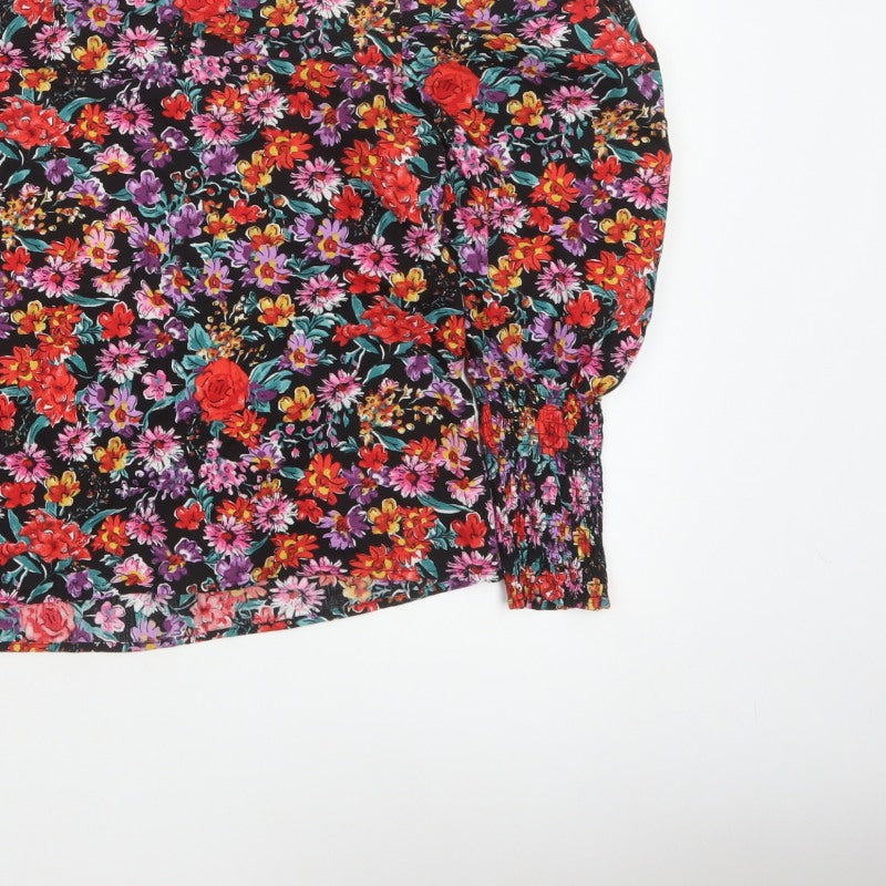 Next Women Multicoloured Floral UK 12 Puff Sleeve Cotton Blouse