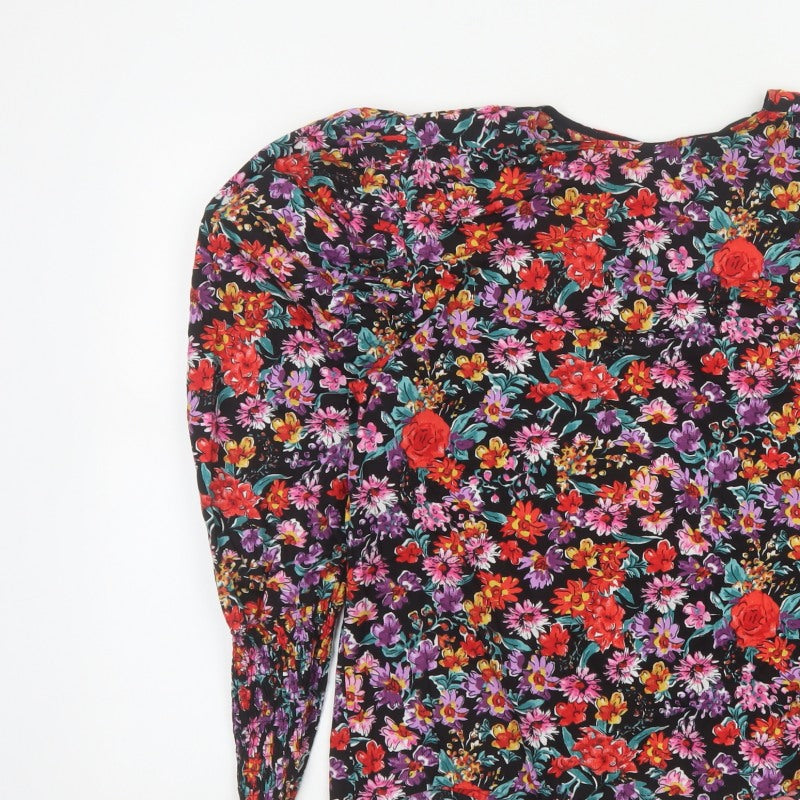 Next Women Multicoloured Floral UK 12 Puff Sleeve Cotton Blouse