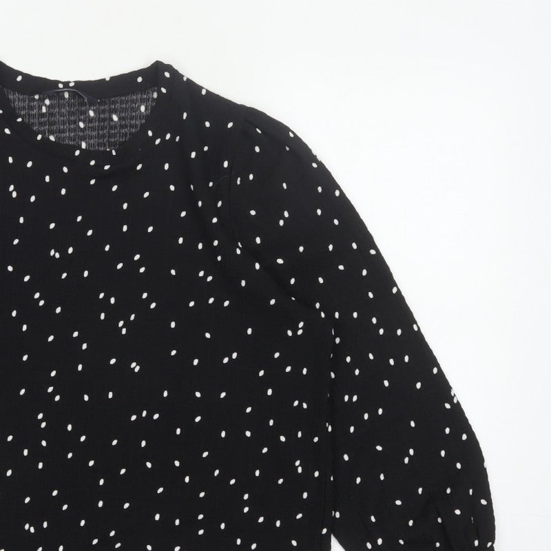 M&S Women Black Polka Dot Size 14 Balloon Sleeve Blouse