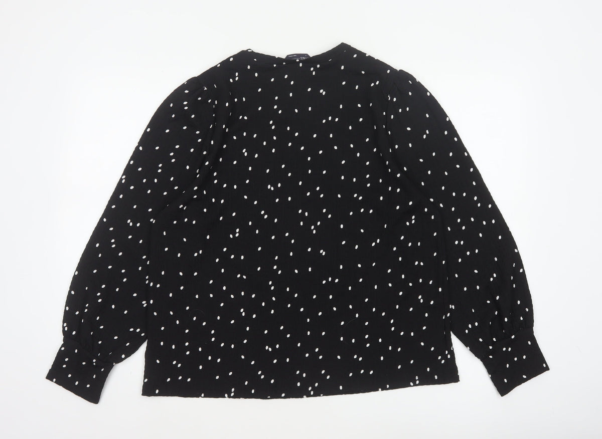 M&S Women Black Polka Dot Size 14 Balloon Sleeve Blouse