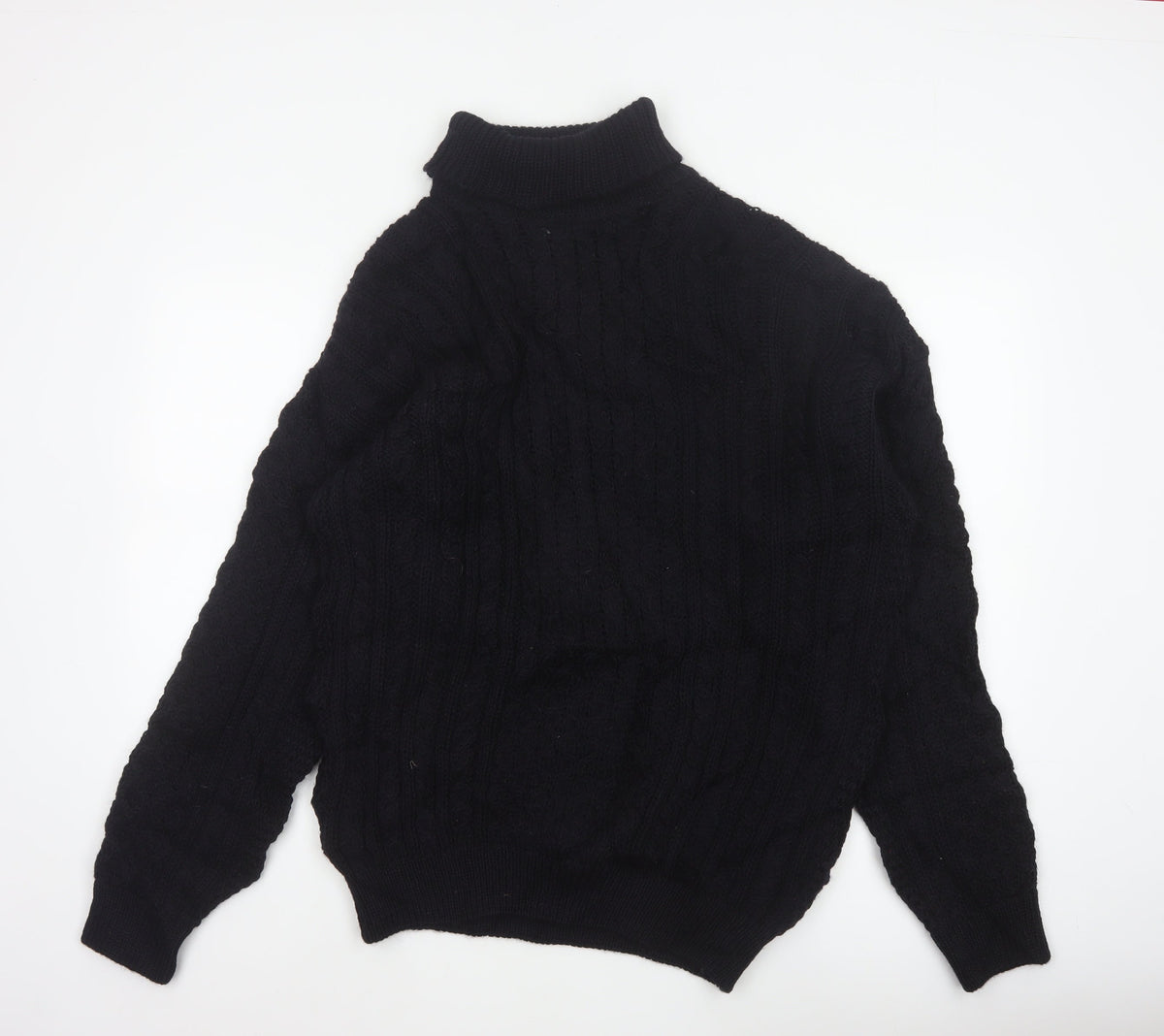 Peregrine Men’s Black XL Pure New Wool Cable Knit Roll Neck Jumper